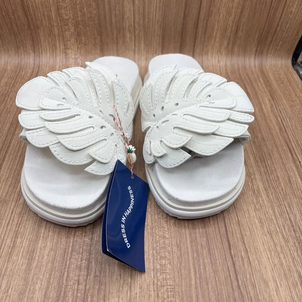 Farm Rio Monstera Off White Platform Anatomical Slides Sandals US 10/EU 42 NWT‎